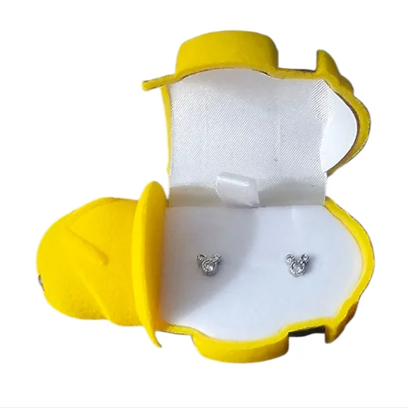 .925 Sterling Silver NEW Mini Mickey Mouse Studs Comes w/ Cute Bumble Bee Box - Picture 2 of 5